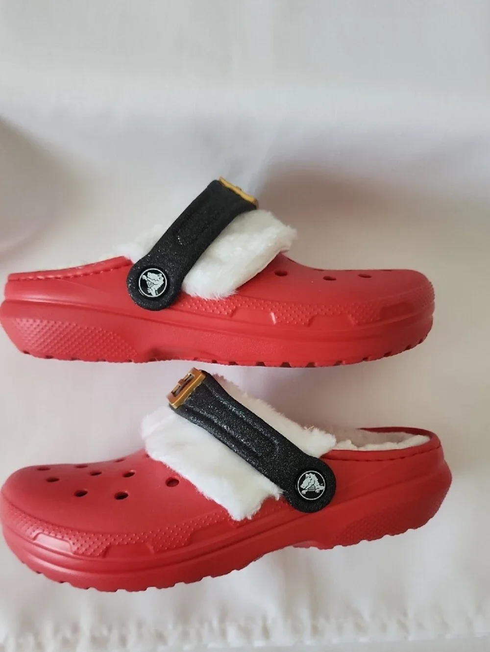 CROCS Kids Red Faux-Fur Lined Clogs with Black Strap